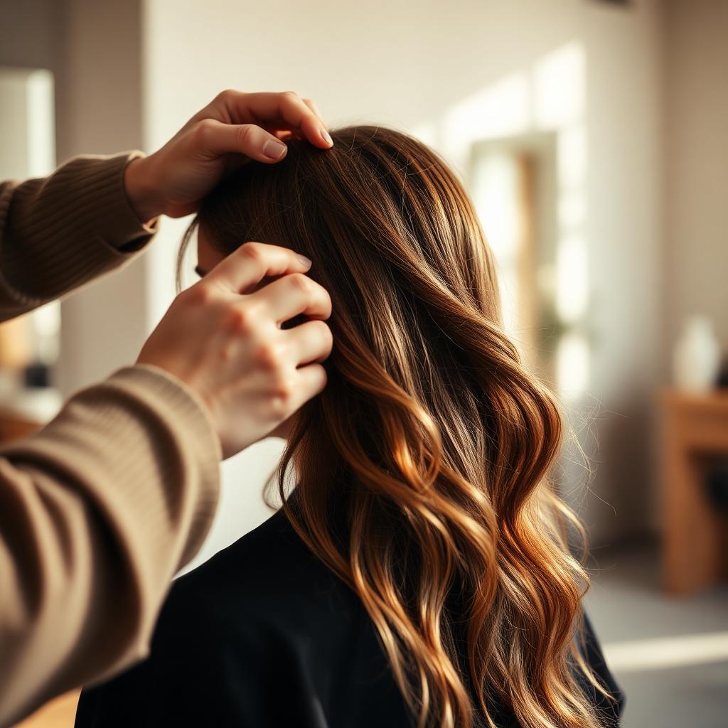 Stylist arbejder med hår i salonen